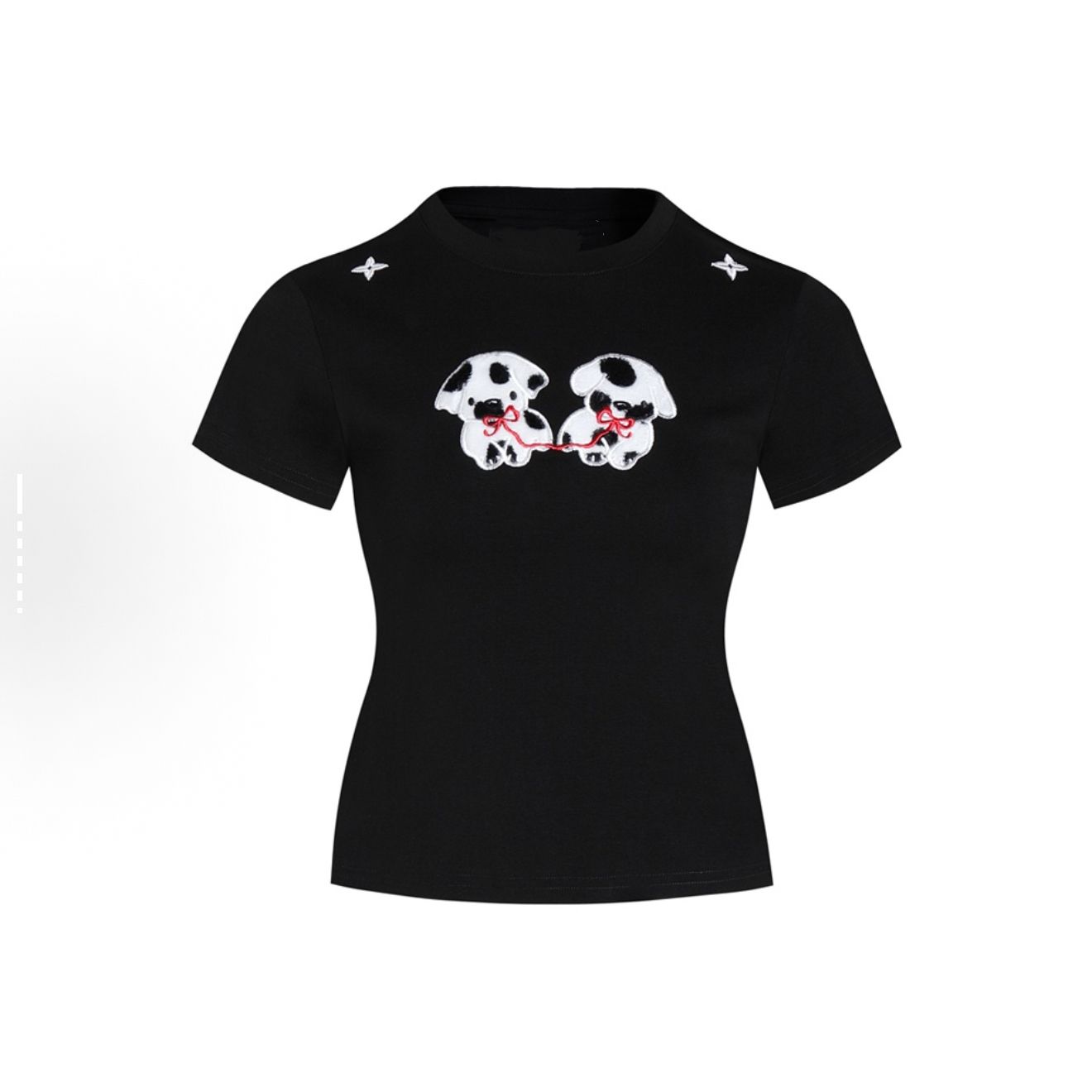 Petite Slim Fit Short-Sleeved T-Shirt with Patch Embroidery for Women - Trendy Summer Style, Age-Reducing Design