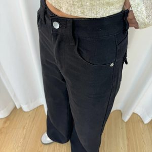 Petite Women's Black Wide-Leg Jeans, Loose Fit Flared Pants for Pear-Shaped Bodies, 2025 New Style, Trendy Casual Fashion