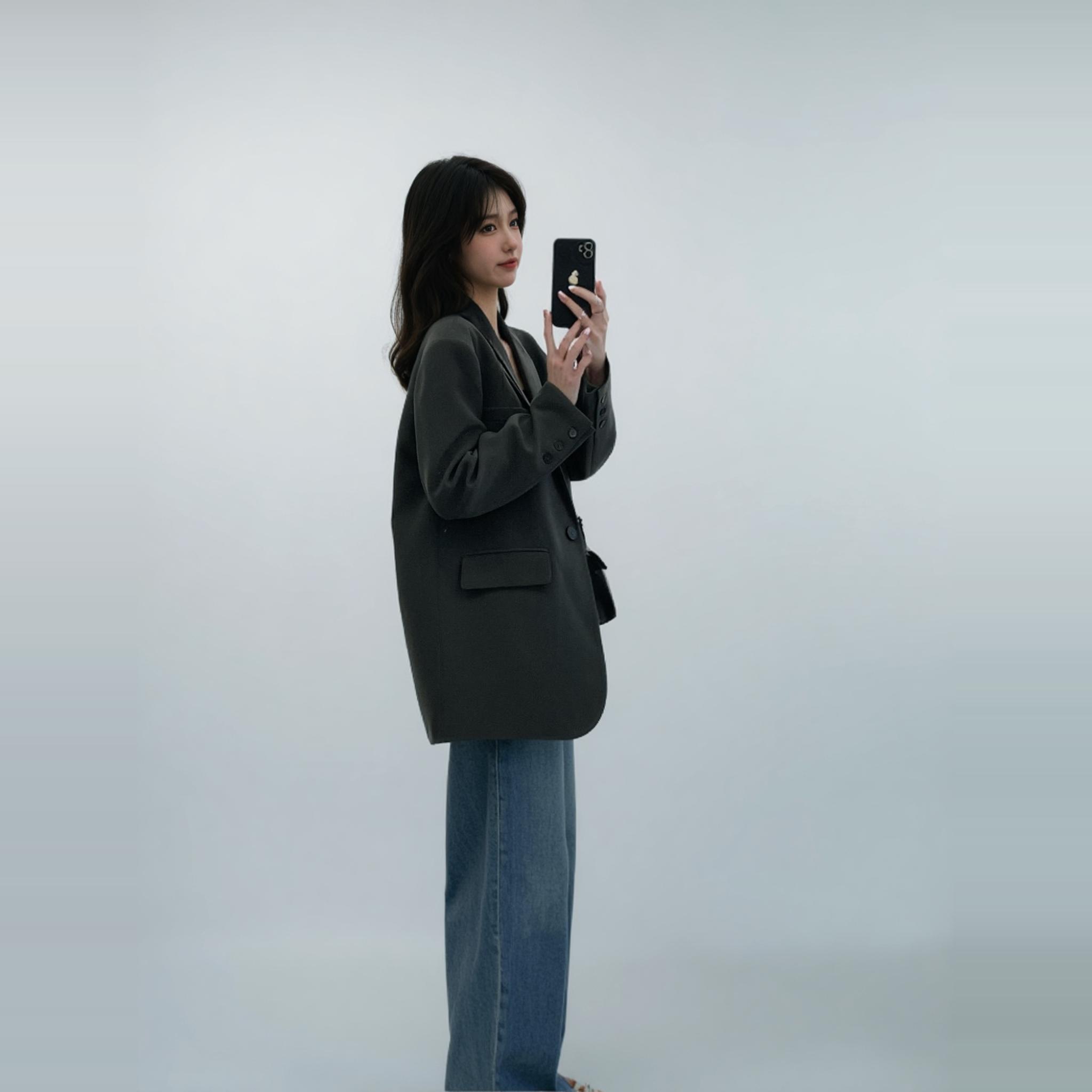 Petite Women's Casual Blazer - Korean Style Gray Suit Jacket for Spring 2025 - Chic Outfit Essential