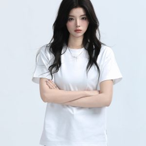 Petite Women's Fitted Gray Short-Sleeve T-Shirt with Round Neck - Summer Style, Casual Graphic Tee for Trendy Looks