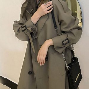 Petite Women's Mid-Length Trench Coat 2024 - Chic British Style for Spring & Autumn, High-End Korean Fashion