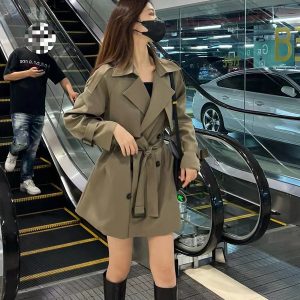 Petite Women's Mid-Length Trench Coat 2024 - Chic British Style for Spring & Autumn, High-End Korean Fashion