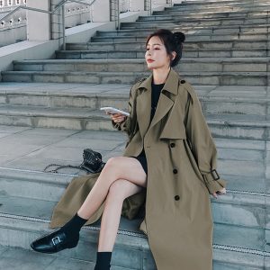 Petite Women's Mid-Length Trench Coat 2024 - Chic British Style for Spring & Autumn, High-End Korean Fashion