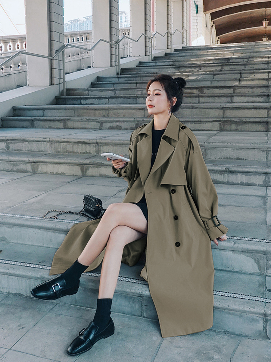 Petite Women's Mid-Length Trench Coat 2024 - Chic British Style for Spring & Autumn, High-End Korean Fashion Petite Women's Mid-Length Trench Coat 2024 - Chic British Style for Spring & Autumn, High-End Korean Fashion