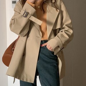 Petite Women's Short Trench Coat, British Style, Trendy 2025 Spring Autumn Fashion Outerwear