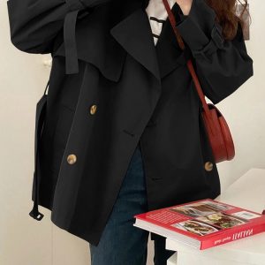 Petite Women's Short Trench Coat, British Style, Trendy 2025 Spring Autumn Fashion Outerwear