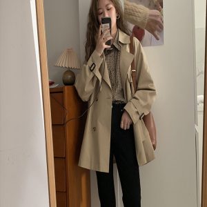 Petite Women's Short Trench Coat, British Style, Trendy 2025 Spring Autumn Fashion Outerwear