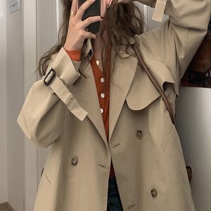 Petite Women's Short Trench Coat, British Style, Trendy 2025 Spring Autumn Fashion Outerwear