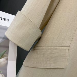 Petite Women's Spring Summer Beige Thin Three-Quarter Sleeve Suit Jacket - Short Fit, Trendy Fashion Outerwear