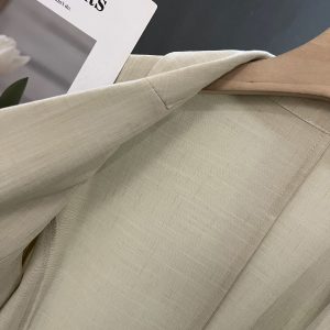 Petite Women's Spring Summer Beige Thin Three-Quarter Sleeve Suit Jacket - Short Fit, Trendy Fashion Outerwear