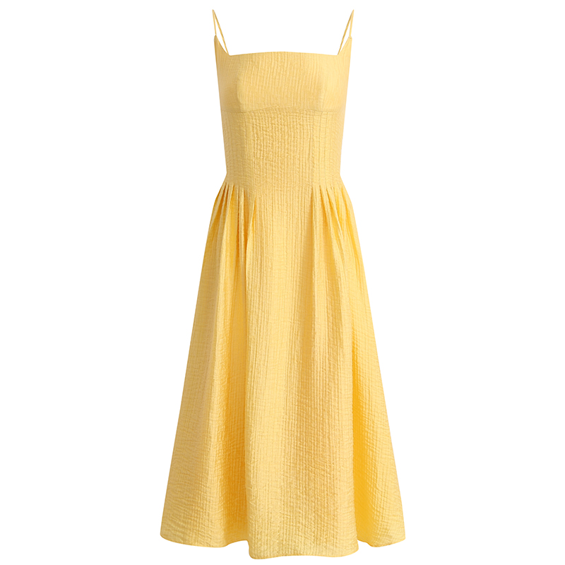 Petite Yellow Spaghetti Strap Dress for Women - French Style Beach Vacation Dress Inspired by Zhao Lusi