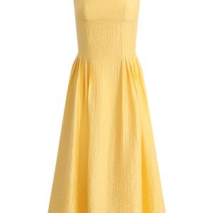 Petite Yellow Spaghetti Strap Dress for Women - French Style Beach Vacation Dress Inspired by Zhao Lusi