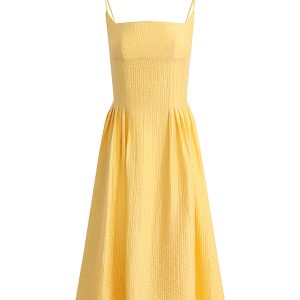 Petite Yellow Spaghetti Strap Dress for Women - French Style Beach Vacation Dress Inspired by Zhao Lusi