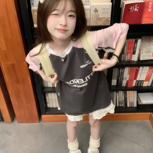 Pink Color-Blocked Raglan Short-Sleeve T-Shirt for Girls - American High Street Style, Summer Fashion for Big Kids, Junior High & High School