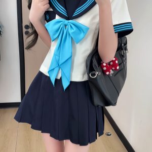 Pink JK Uniform Sailor Suit for Women - Camellia Floral Waist-Defined College Style Summer Short Sleeve Set