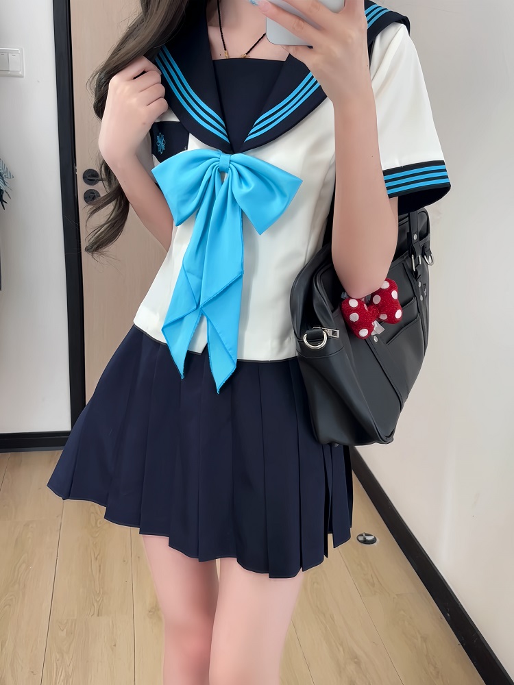 Pink JK Uniform Sailor Suit for Women - Camellia Floral Waist-Defined College Style Summer Short Sleeve Set Pink JK Uniform Sailor Suit for Women - Camellia Floral Waist-Defined College Style Summer Short Sleeve Set