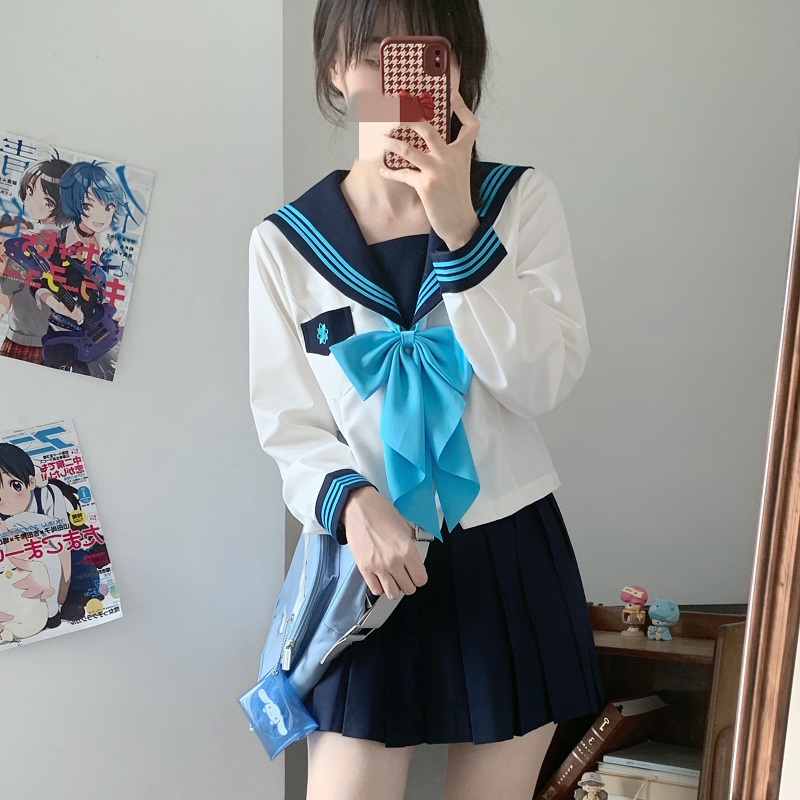 Pink JK Uniform Sailor Suit for Women - Camellia Floral Waist-Defined College Style Summer Short Sleeve Set Pink JK Uniform Sailor Suit for Women - Camellia Floral Waist-Defined College Style Summer Short Sleeve Set