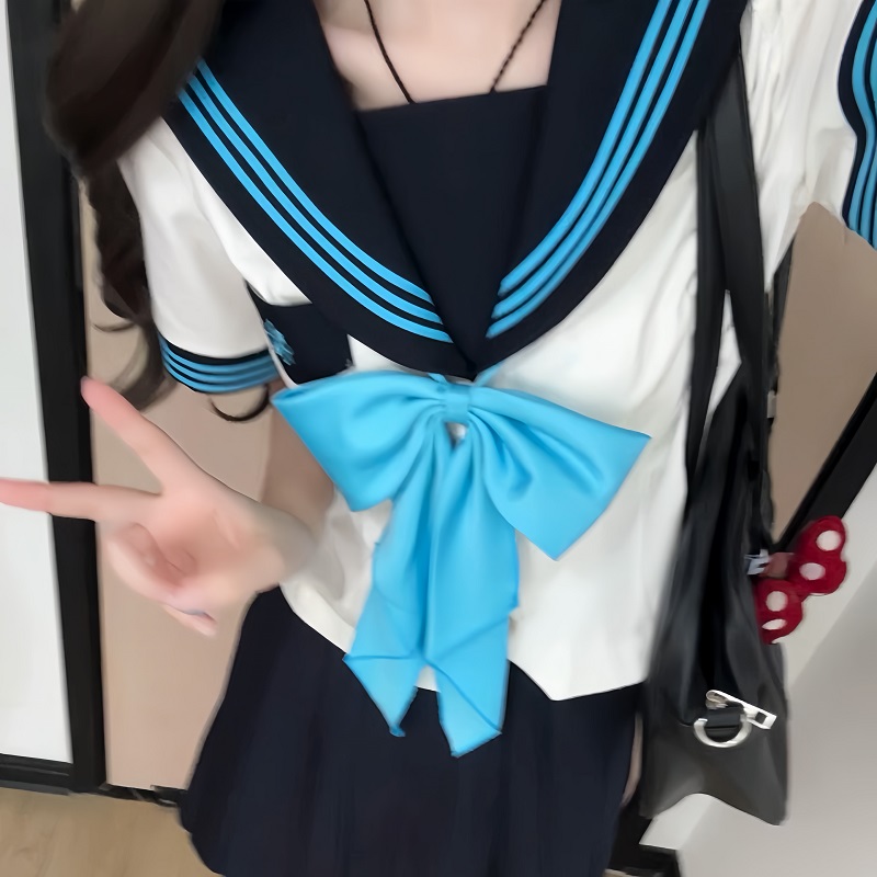 Pink JK Uniform Sailor Suit for Women - Camellia Floral Waist-Defined College Style Summer Short Sleeve Set Pink JK Uniform Sailor Suit for Women - Camellia Floral Waist-Defined College Style Summer Short Sleeve Set