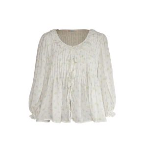 Pink Lily of the Valley Floral Doll Collar Long Sleeve Shirt for Women, Loose Thin Top for Spring and Autumn, Vintage Style