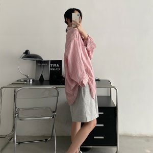 Pink Long Sleeve Sunscreen Shirt for Women - Sun Grapefruit Casual Top, Thin Korean Style for Summer 2025