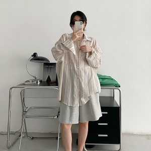 Pink Long Sleeve Sunscreen Shirt for Women - Sun Grapefruit Casual Top, Thin Korean Style for Summer 2025