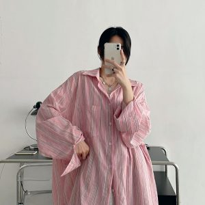 Pink Long Sleeve Sunscreen Shirt for Women - Sun Grapefruit Casual Top, Thin Korean Style for Summer 2025