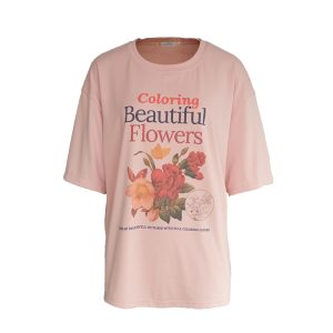 Pink Retro Floral Print Short Sleeve T-Shirt for Women - Summer Loose Fit Round Neck Top - Vintage 90s Style