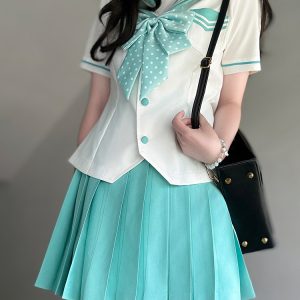 Pink Sailor Suit Women's JK Uniform with Navy Collar - Summer College Style Pudding Bear Inspired 2025 Fashion