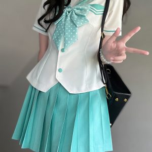 Pink Sailor Suit Women's JK Uniform with Navy Collar - Summer College Style Pudding Bear Inspired 2025 Fashion