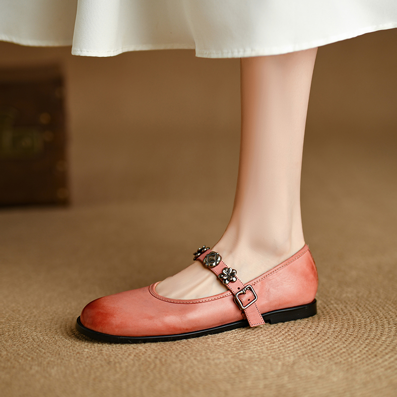 Pink Soft-Soled Mary Jane Shoes with Round Toe - Italian Style Flats for Women, Perfect for Y2K and Retro Looks
