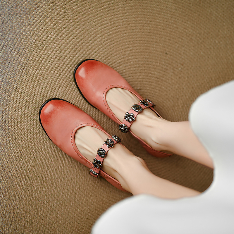 Pink Soft-Soled Mary Jane Shoes with Round Toe - Italian Style Flats for Women, Perfect for Y2K and Retro Looks