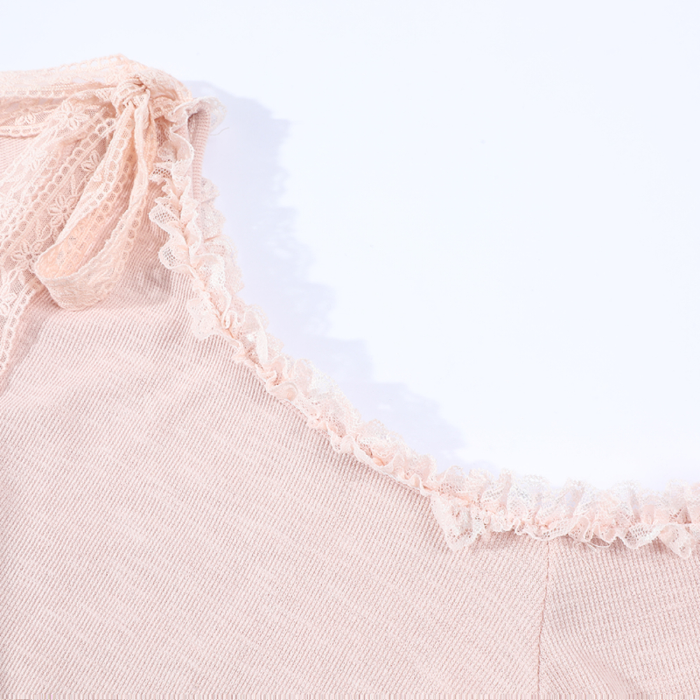 Pink Sweet and Spicy Lace Strap Short Sleeve T-Shirt for Women with Ruffled Edges - Summer Fashion Essential Pink Sweet and Spicy Lace Strap Short Sleeve T-Shirt for Women with Ruffled Edges - Summer Fashion Essential