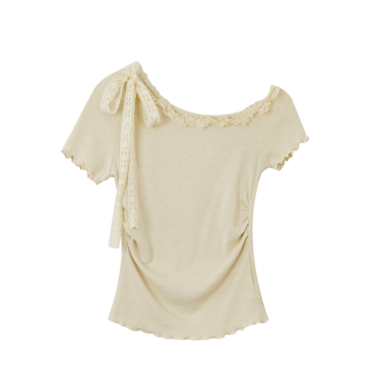 Pink Sweet and Spicy Lace Strap Short Sleeve T-Shirt for Women with Ruffled Edges - Summer Fashion Essential Pink Sweet and Spicy Lace Strap Short Sleeve T-Shirt for Women with Ruffled Edges - Summer Fashion Essential