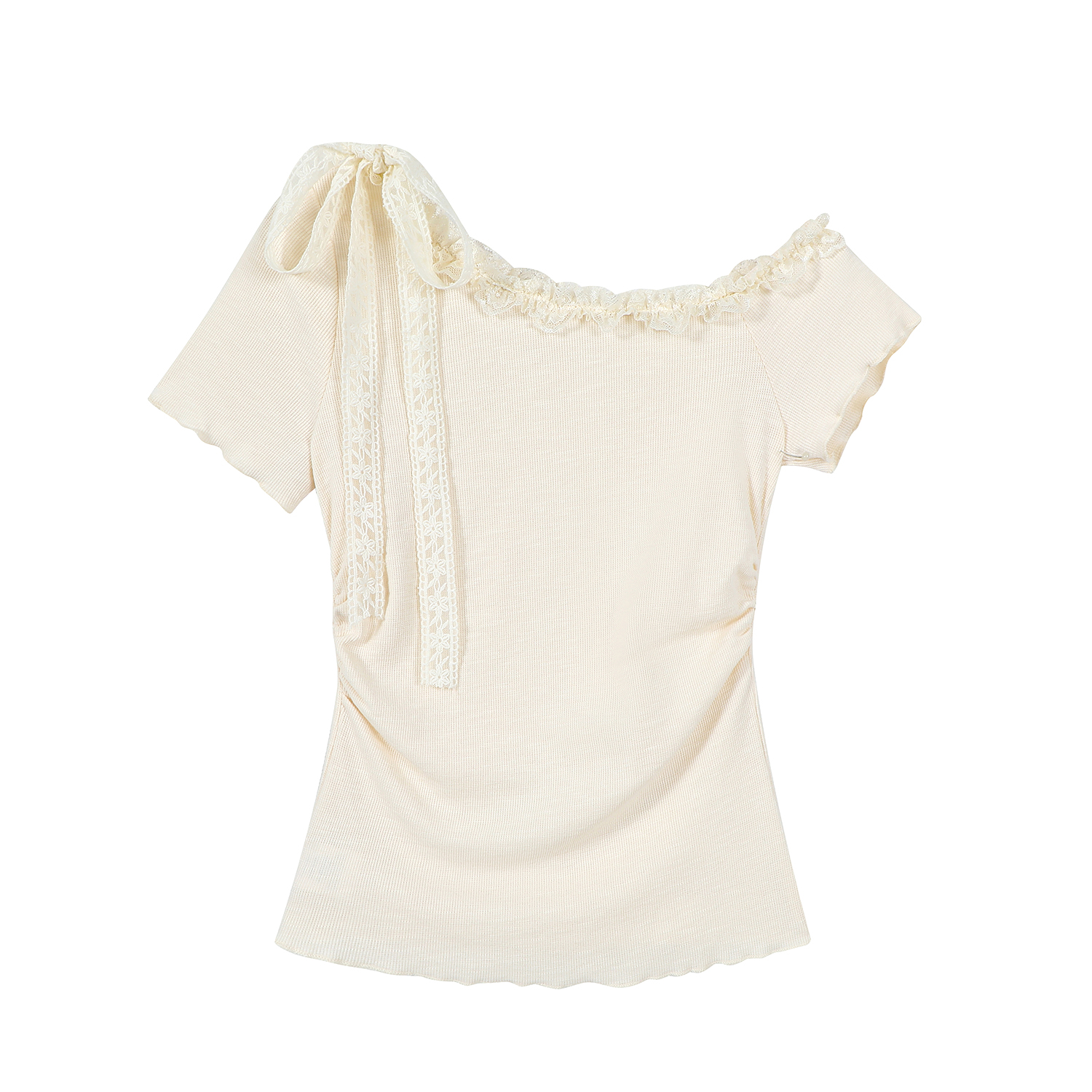 Pink Sweet and Spicy Lace Strap Short Sleeve T-Shirt for Women with Ruffled Edges - Summer Fashion Essential Pink Sweet and Spicy Lace Strap Short Sleeve T-Shirt for Women with Ruffled Edges - Summer Fashion Essential