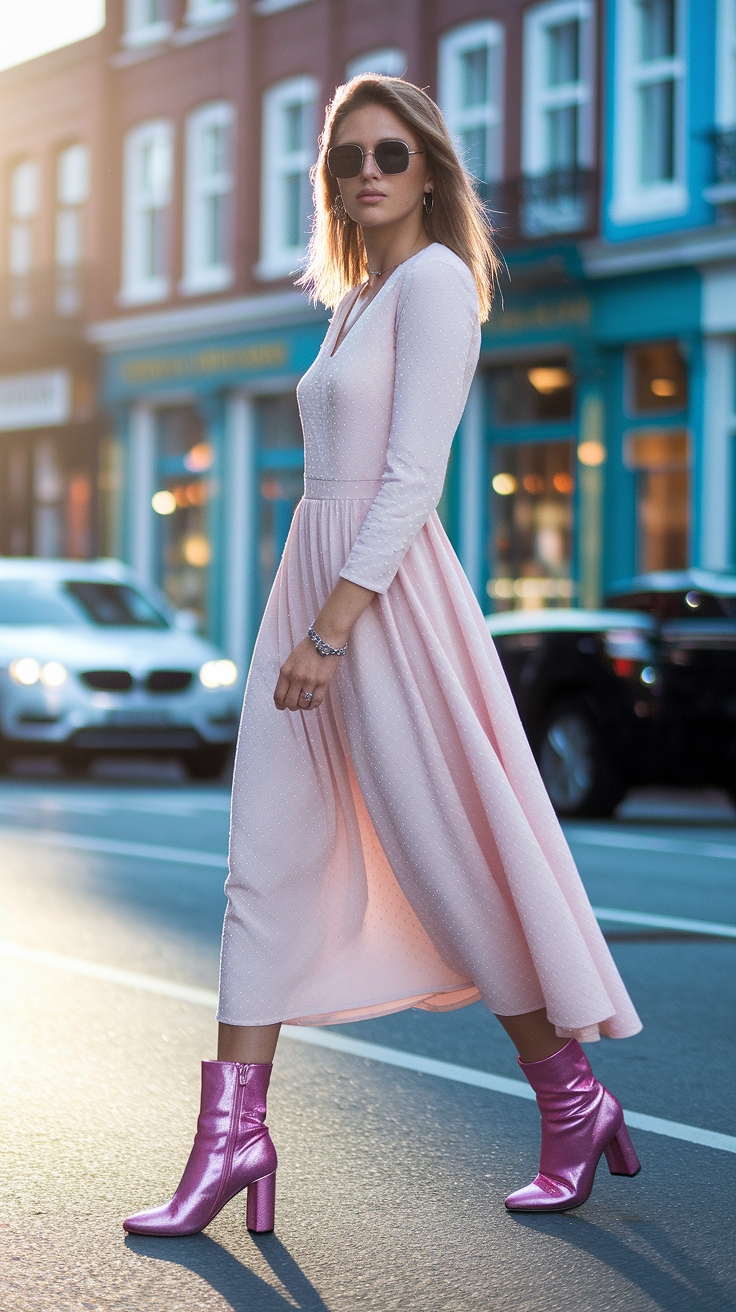 Rocking Pink Metallic Boots Outfit for Bold Looks outfit idea