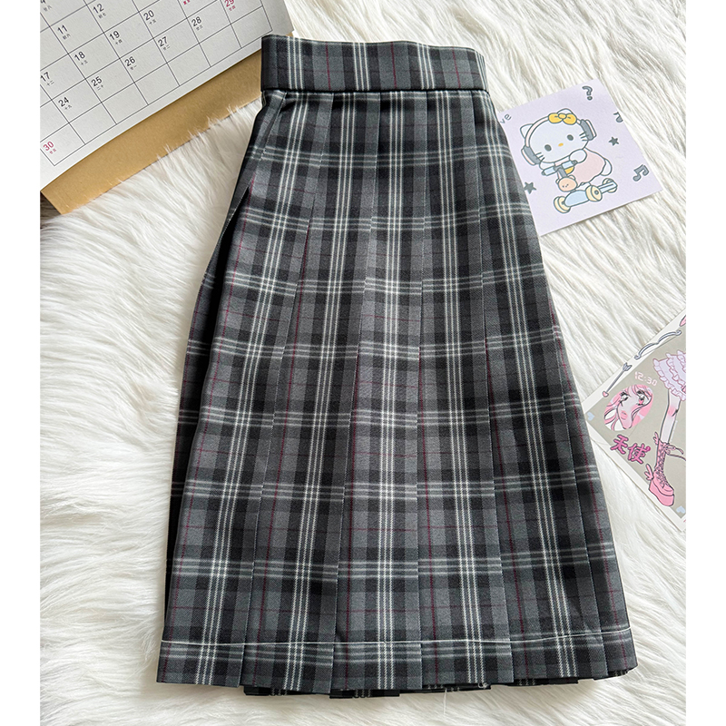 Plaid A-Line Pleated Skirt for Women - Summer College Style JK Uniform in Smoke Gray - Cute 90s Inspired Student Fashion