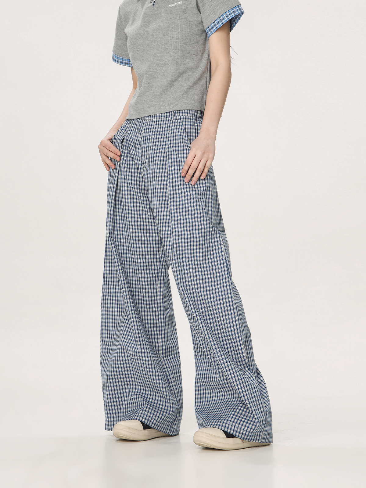 Plaid Casual Pants for Women - Summer Thin Straight Leg Loose BF Wide Leg Style - Trendy American Vibe Plaid Casual Pants for Women - Summer Thin Straight Leg Loose BF Wide Leg Style - Trendy American Vibe