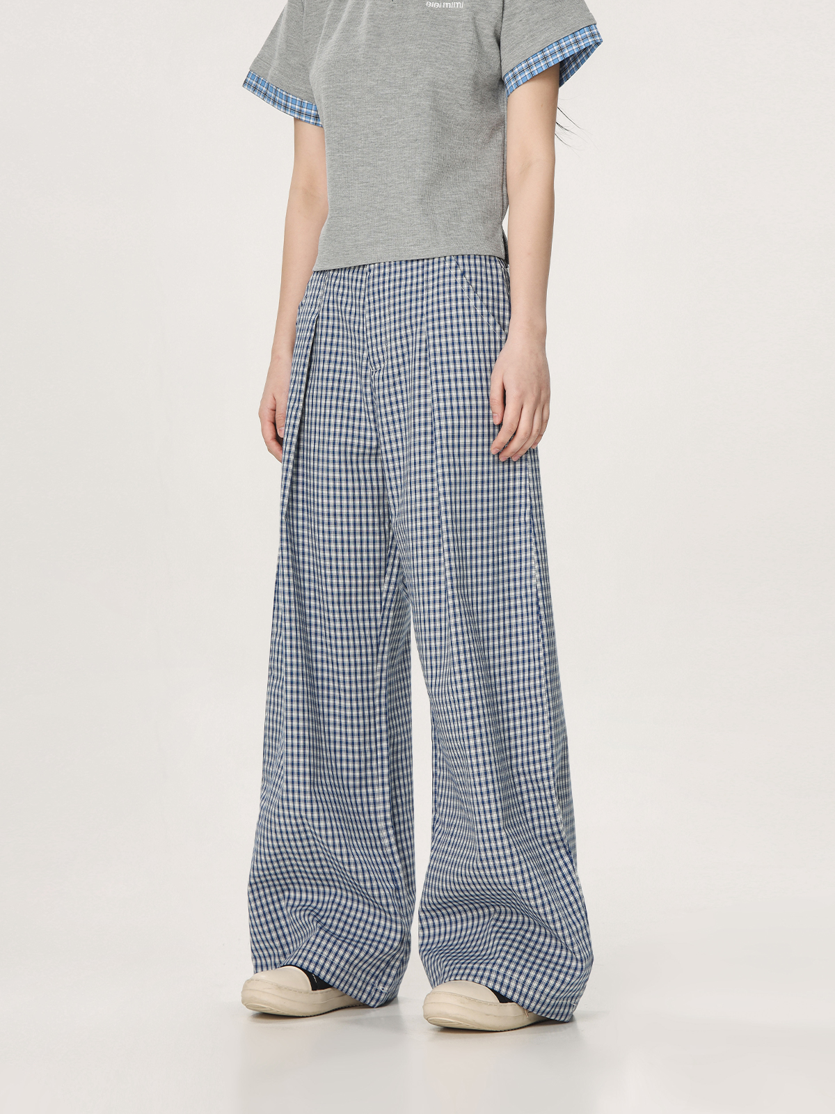 Plaid Casual Pants for Women - Summer Thin Straight Leg Loose BF Wide Leg Style - Trendy American Vibe Plaid Casual Pants for Women - Summer Thin Straight Leg Loose BF Wide Leg Style - Trendy American Vibe