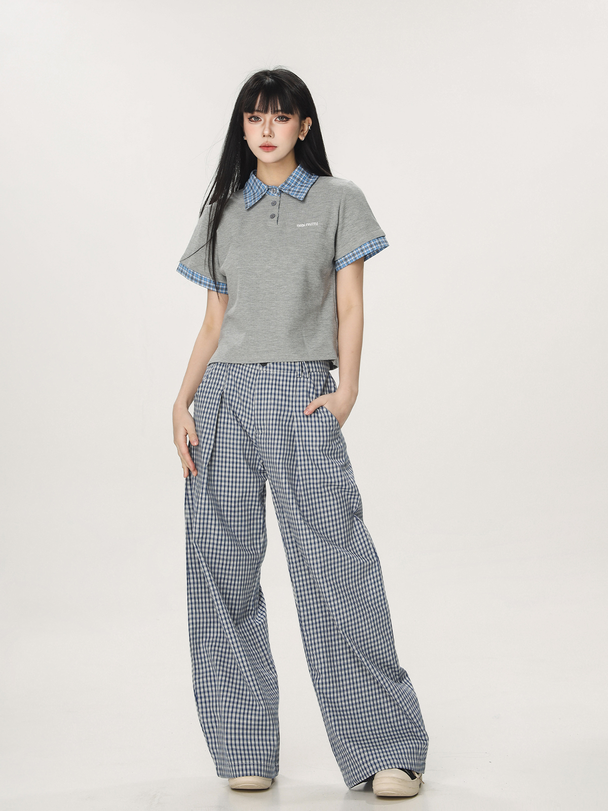 Plaid Casual Pants for Women - Summer Thin Straight Leg Loose BF Wide Leg Style - Trendy American Vibe Plaid Casual Pants for Women - Summer Thin Straight Leg Loose BF Wide Leg Style - Trendy American Vibe