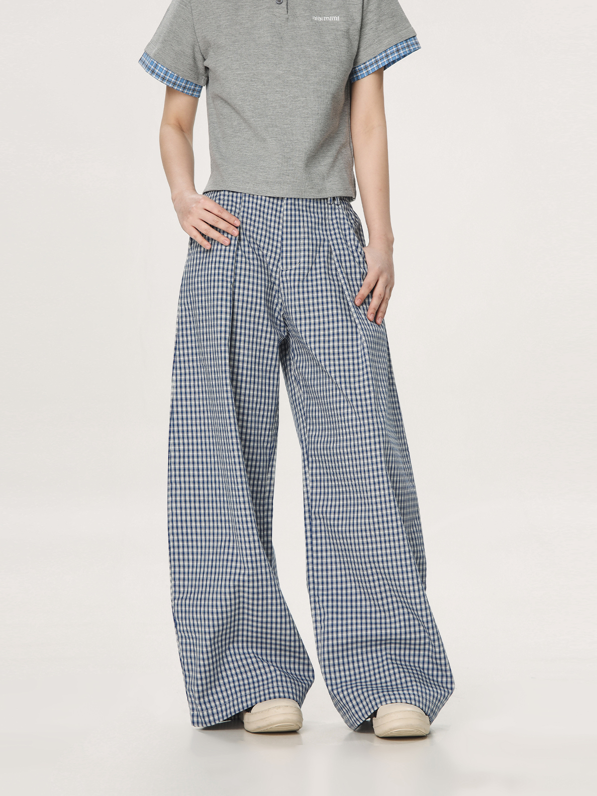 Plaid Casual Pants for Women - Summer Thin Straight Leg Loose BF Wide Leg Style - Trendy American Vibe Plaid Casual Pants for Women - Summer Thin Straight Leg Loose BF Wide Leg Style - Trendy American Vibe