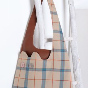 Plaid Color-Blocking Cat Shoulder Bag for Women, Unique Patchwork Design, Large Capacity Crossbody Bag, Cute Fashion Accessory