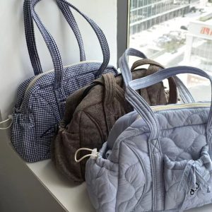 Plaid Shoulder Bag - 2025 Autumn/Winter Casual Versatile Boston Tote for Class and Commuting