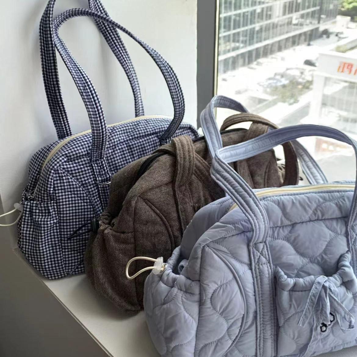 Plaid Shoulder Bag - 2025 Autumn/Winter Casual Versatile Boston Tote for Class and Commuting