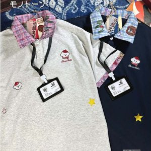 Plaid Spliced Embroidered Puppy Fake Two-Piece Polo Shirt - Women's Short Sleeve T-Shirt for Summer College Style