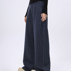 Plaid Wide-Leg Casual Pants for Women - Summer Thin Straight Loose BF Style, Beer Team Captain Inspired Fashion