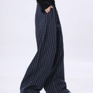 Plaid Wide-Leg Casual Pants for Women - Summer Thin Straight Loose BF Style, Beer Team Captain Inspired Fashion