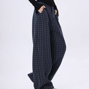 Plaid Wide-Leg Casual Pants for Women - Summer Thin Straight Loose BF Style, Beer Team Captain Inspired Fashion
