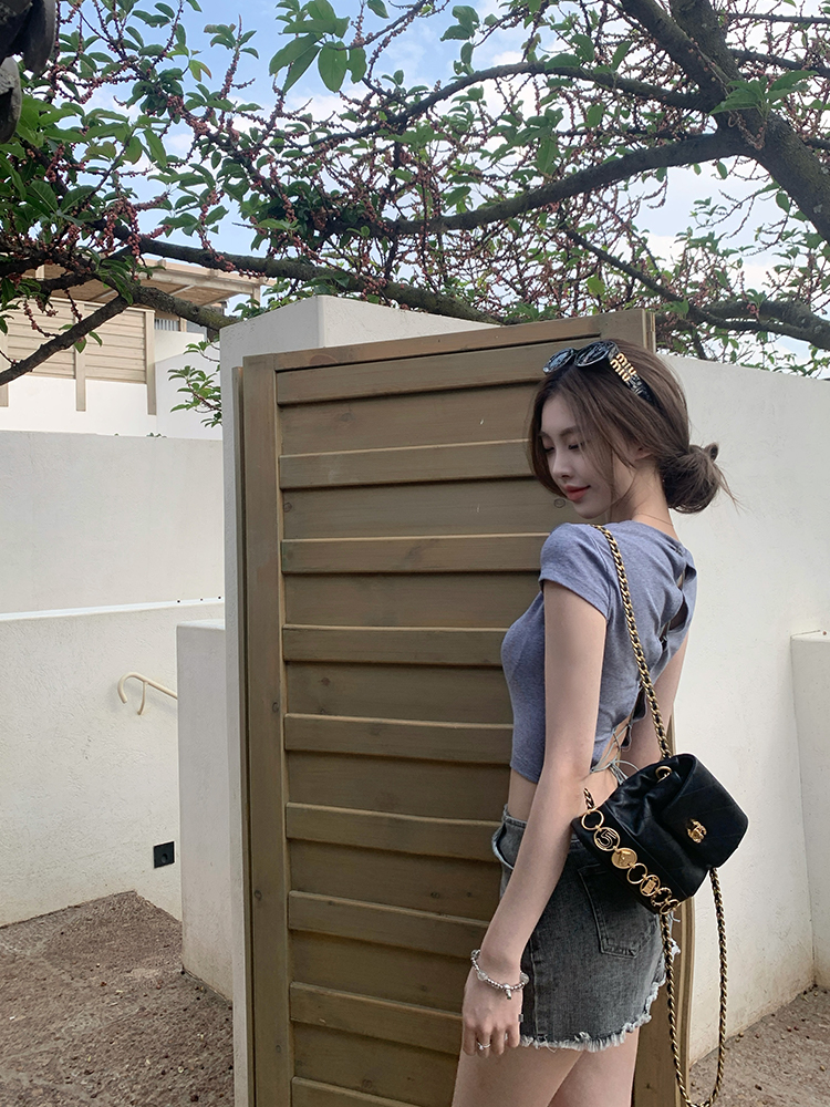 Playful Leg Essence Gray Vintage Denim Bodycon Mini Skirt with Tassels - Summer Hot Girl Style, 90s-Inspired Half Skirt Playful Leg Essence Gray Vintage Denim Bodycon Mini Skirt with Tassels - Summer Hot Girl Style, 90s-Inspired Half Skirt