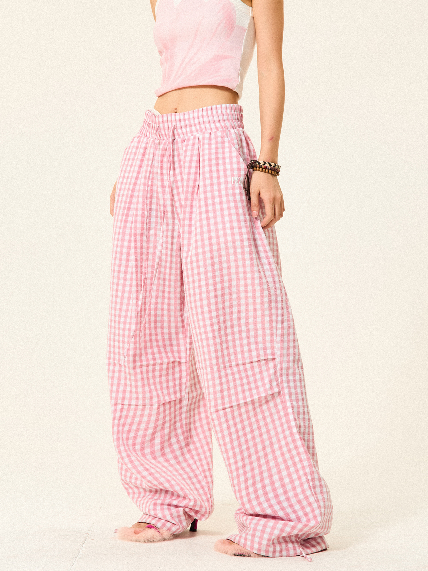 Pleated Checkered Casual Cargo Pants for Women - Summer Thin Wide-Leg Trousers - Y2K Inspired Floor-Length Fashion Pleated Checkered Casual Cargo Pants for Women - Summer Thin Wide-Leg Trousers - Y2K Inspired Floor-Length Fashion