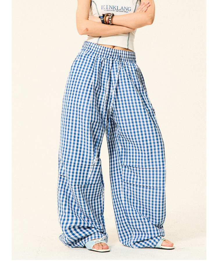 Pleated Checkered Casual Cargo Pants for Women - Summer Thin Wide-Leg Trousers - Y2K Inspired Floor-Length Fashion Pleated Checkered Casual Cargo Pants for Women - Summer Thin Wide-Leg Trousers - Y2K Inspired Floor-Length Fashion
